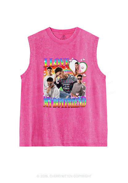 Custom I Love My Gay BF Pride Y2K Washed Muscle Tank Cherrykitten