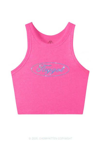 Rhinestone Oval Faggot Pride Y2K Crop Tank Top Cherrykitten