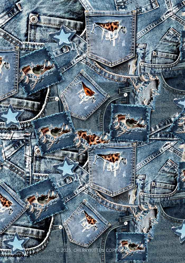 Denim Patchwork Y2K Mesh Crop Top Cherrykitten