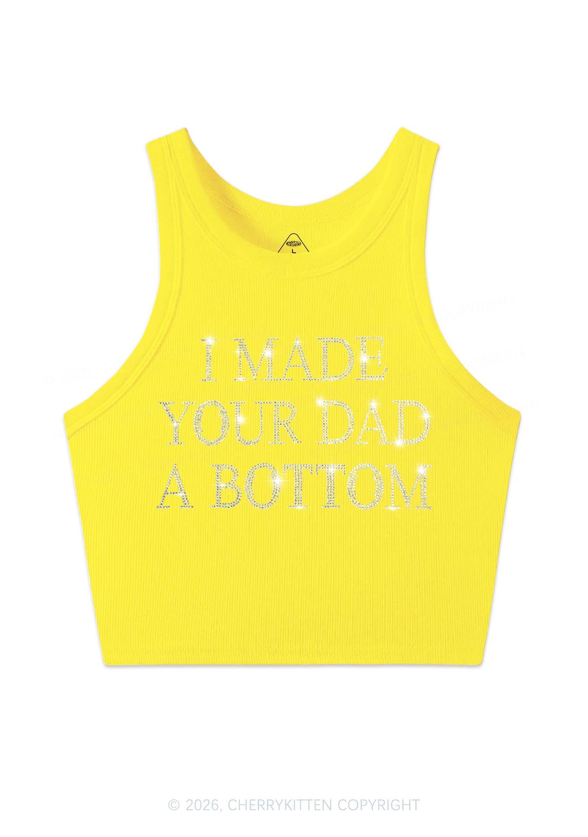 Rhinestone Made Your Dad A Bottom Pride Y2K Crop Tank Top Cherrykitten