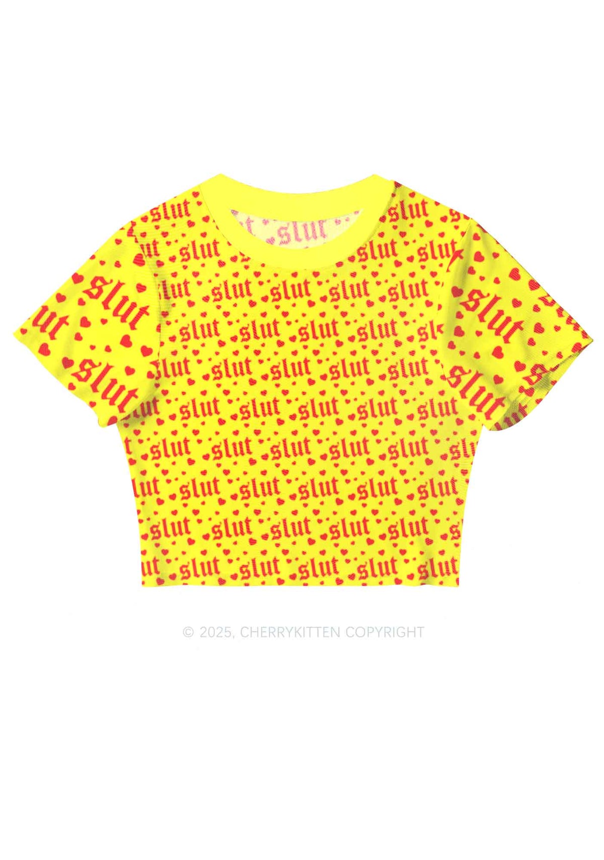 Yellow Slxt  Y2K Mesh Crop Top Cherrykitten