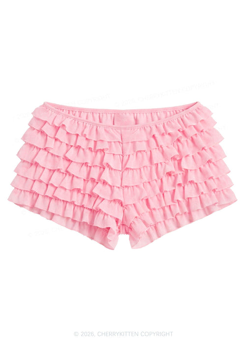 Y2K Mesh Ruffle Layered Shorts With Back Bow Cherrykitten