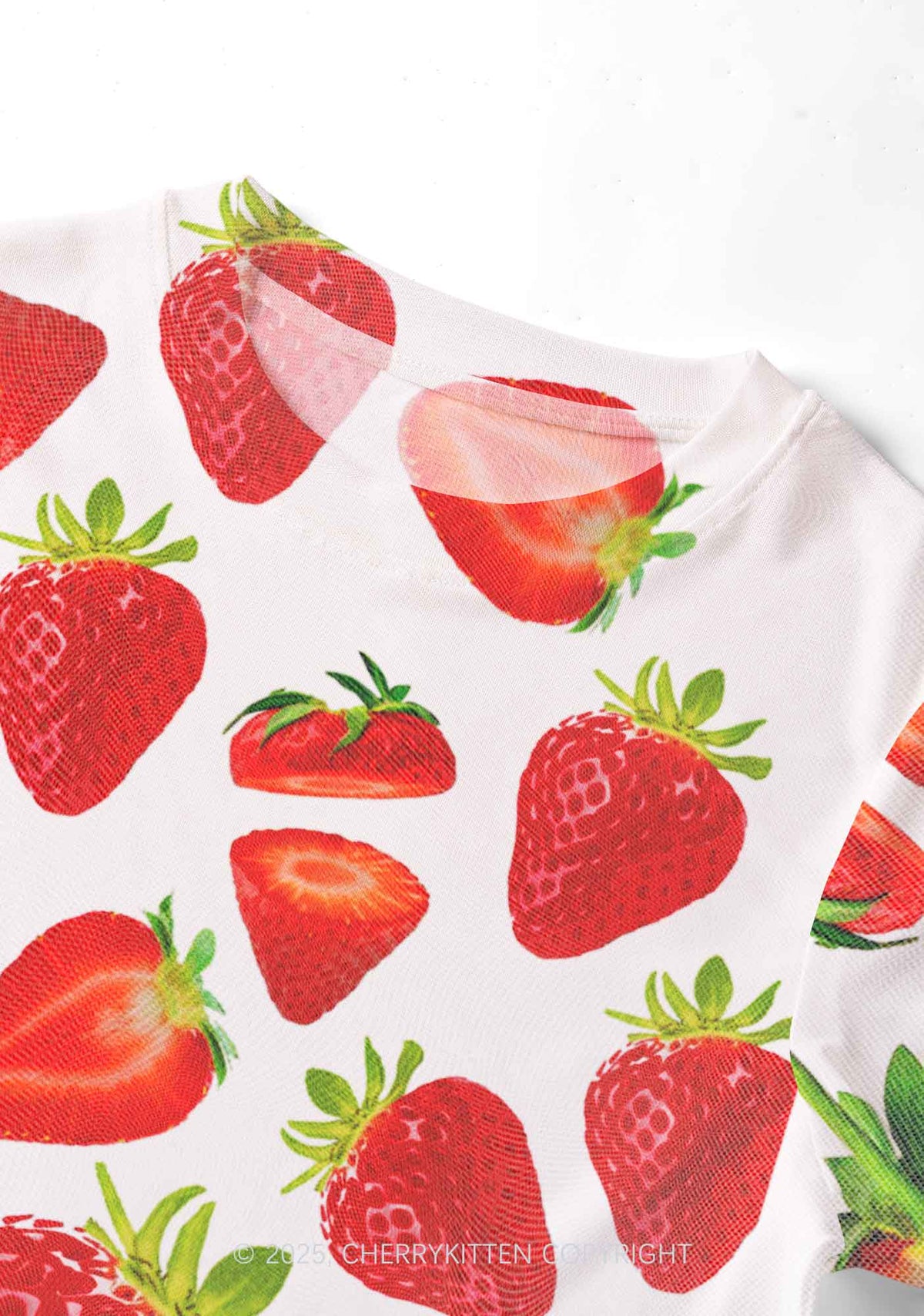 White Strawberry Y2K Mesh Crop Top Cherrykitten