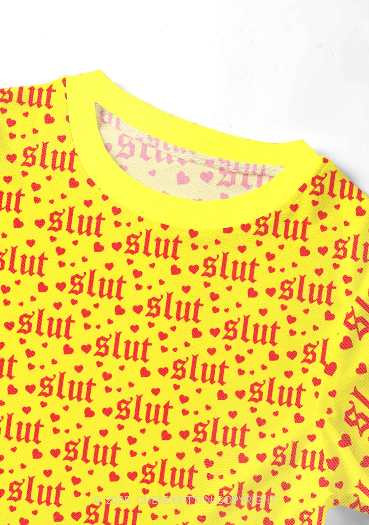 Yellow Slxt  Y2K Mesh Crop Top Cherrykitten