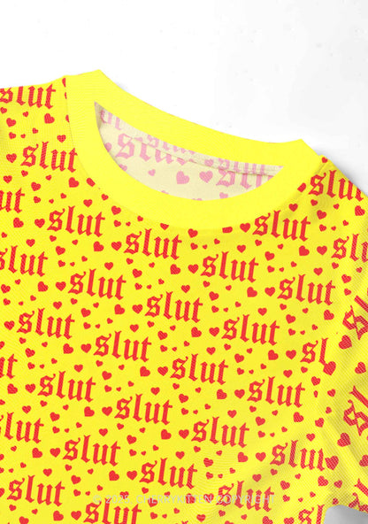 Yellow Slxt  Y2K Mesh Crop Top Cherrykitten