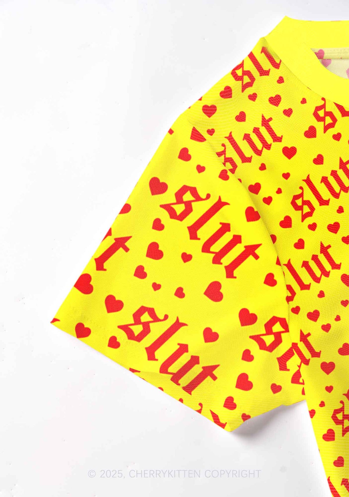 Yellow Slxt  Y2K Mesh Crop Top Cherrykitten