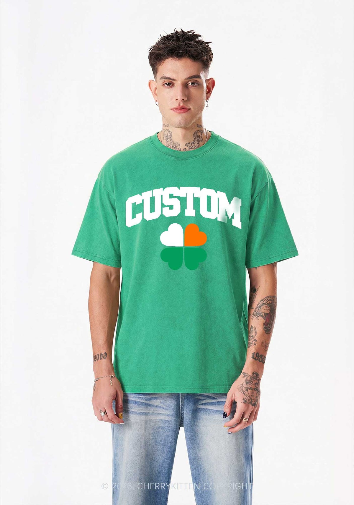 Custom Irish Luck Shamrock St Patricks Y2K Shirts Washed Tee Cherrykitten