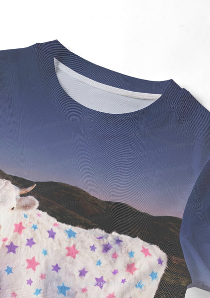 Pastel Star Cow Y2K Mesh Crop Top Cherrykitten