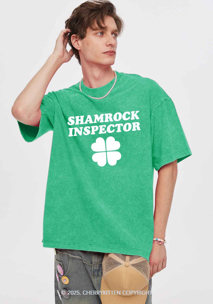 Shamrock Inspector Two Sides St Patricks Y2K Shirts Washed Tee Cherrykitten
