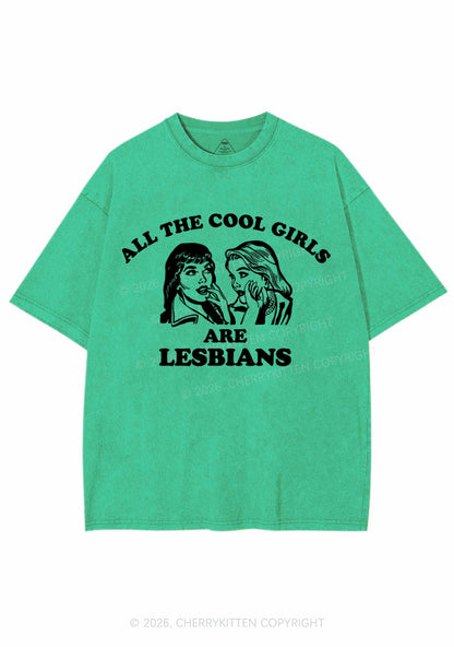 Cool Girls Lesbians Pride Y2K Shirts Washed Tee Cherrykitten