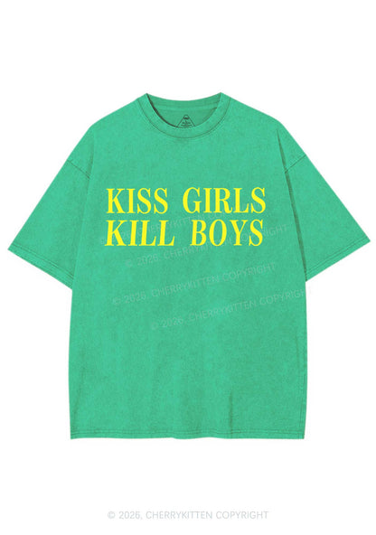 Kiss Girls Kill Boys Pride Y2K Shirts Washed Tee Cherrykitten