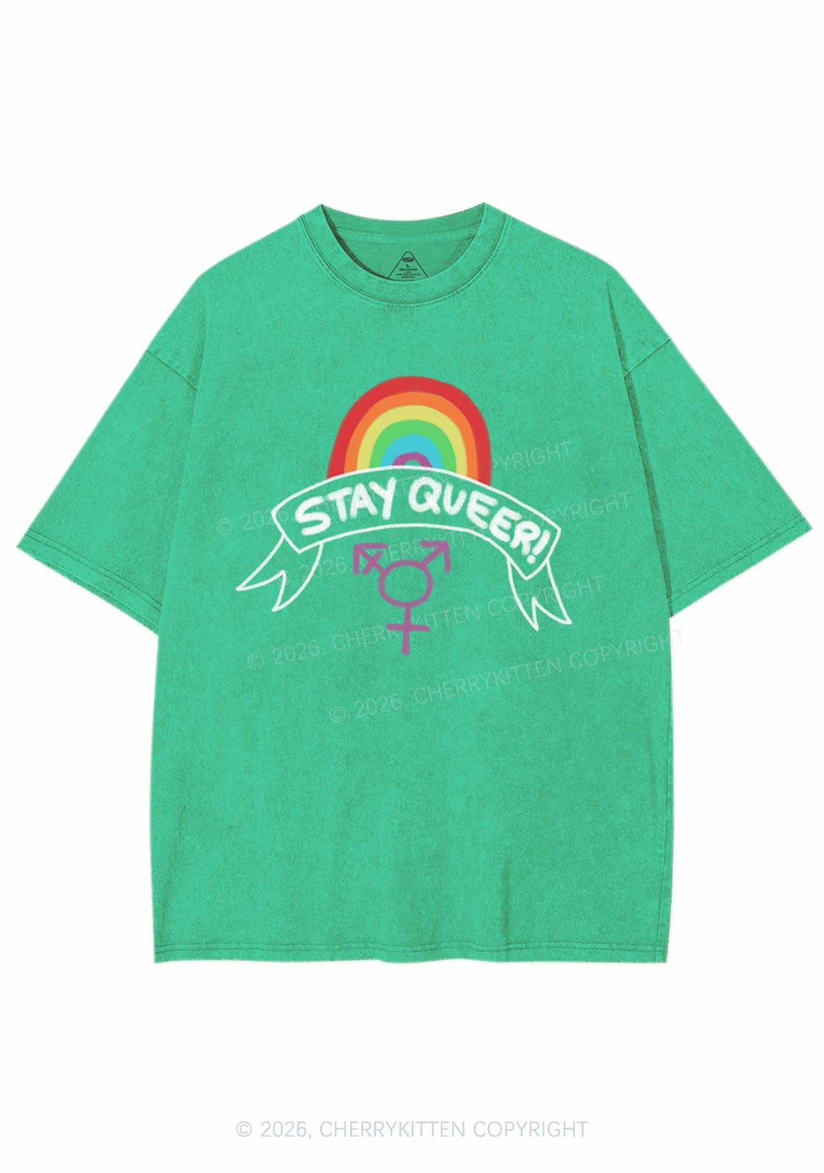 Stay Queer Pride Y2K Shirts Washed Tee Cherrykitten