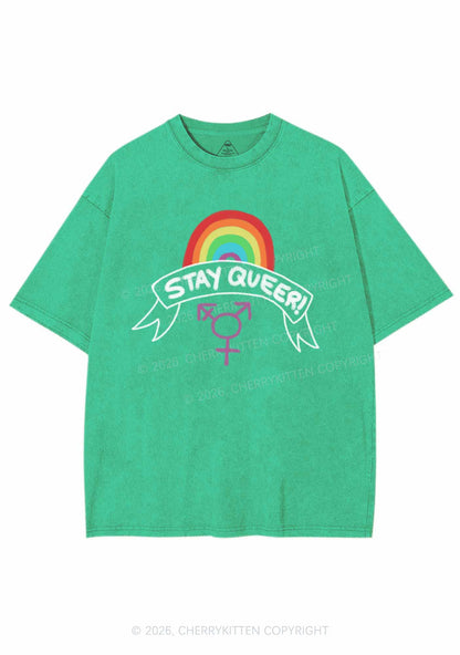 Stay Queer Pride Y2K Shirts Washed Tee Cherrykitten