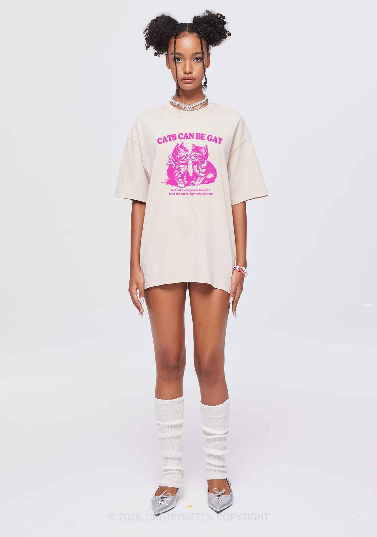 Cat Can Be Gay Pride Y2K Shirts Washed Tee Cherrykitten