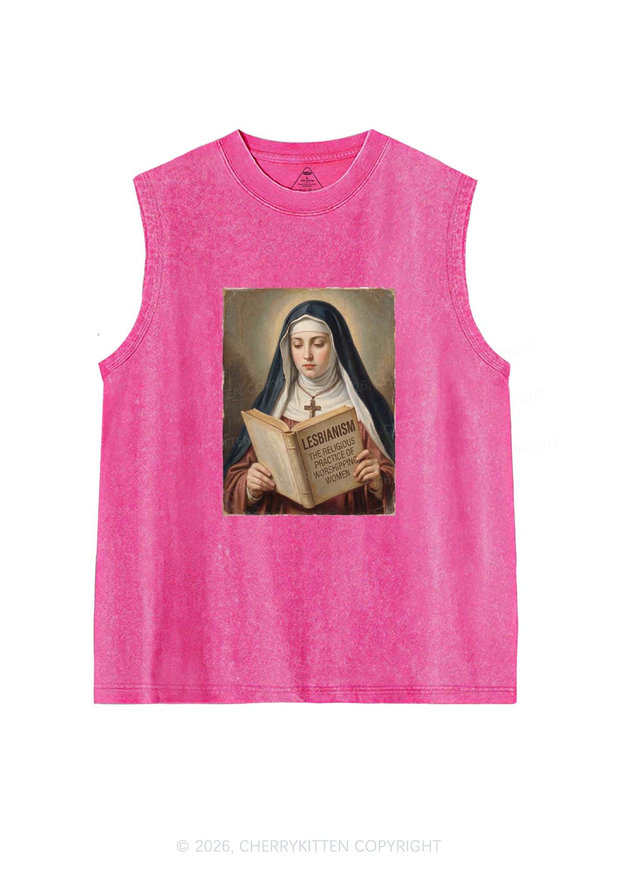 Lesbianism Nun Pride Y2K Washed Muscle Tank Cherrykitten