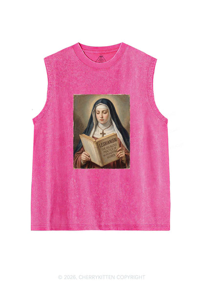 Lesbianism Nun Pride Y2K Washed Muscle Tank Cherrykitten