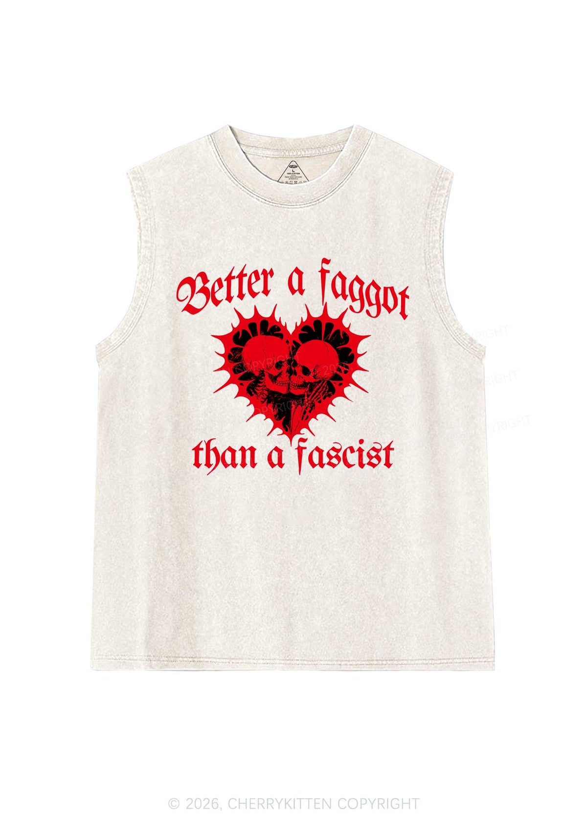 Better Faggot Than Fascist Pride Y2K Washed Muscle Tank Cherrykitten