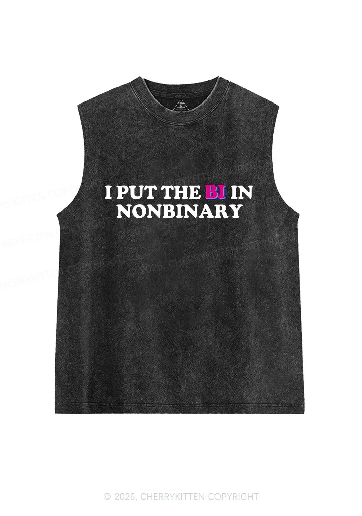 I Put The Bi In Nonbinary Pride Y2K Washed Muscle Tank Cherrykitten