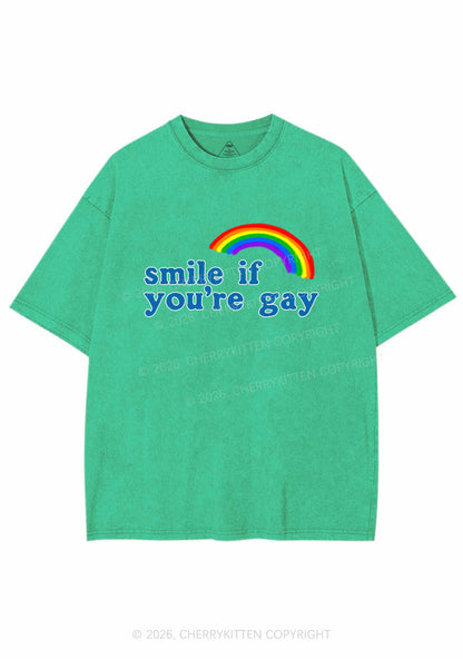 Rainbow Smile If You Are Gay Pride Y2K Shirts Washed Tee Cherrykitten