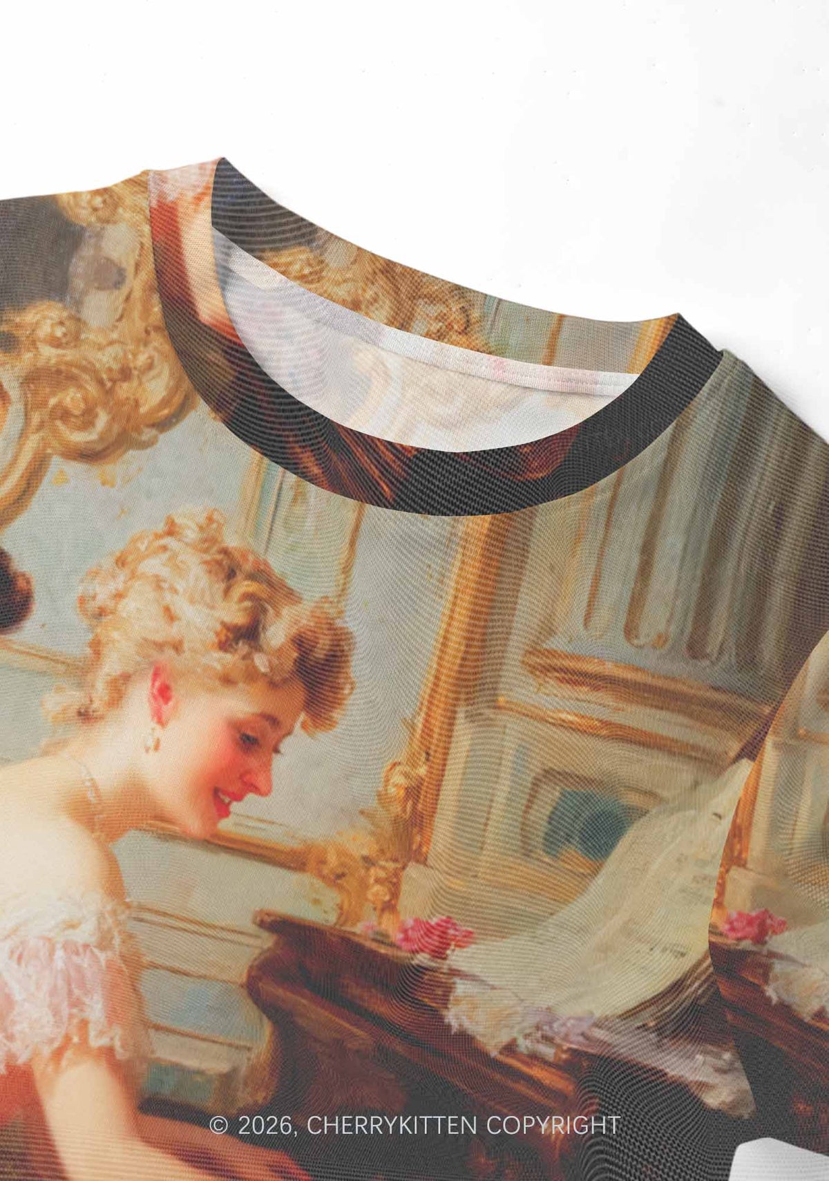 Elegant Piano Room Pride Y2K Mesh Crop Top Cherrykitten