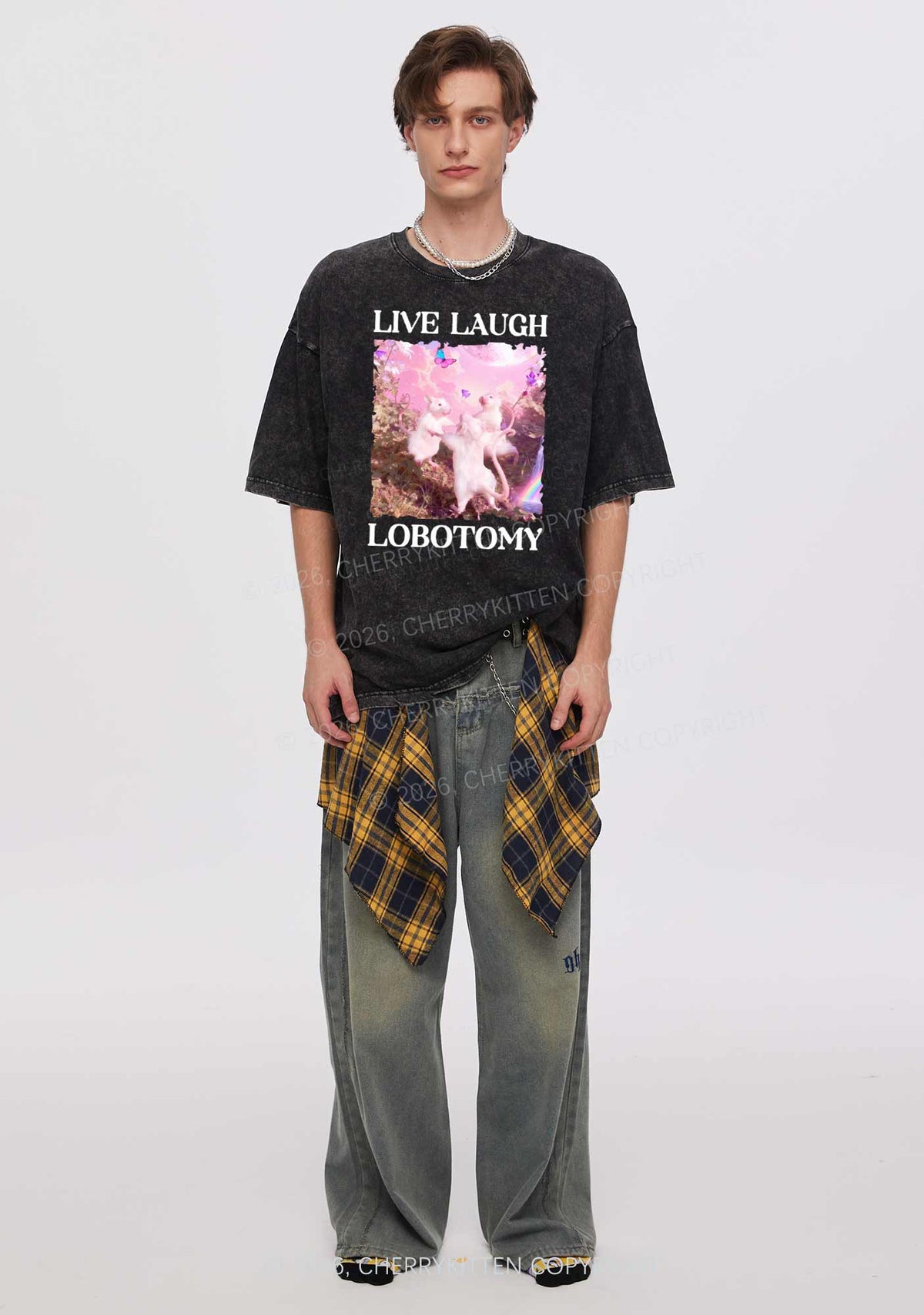 Live Laugh Lobotomy Rats Y2K Shirts Washed Tee Cherrykitten Art by OhStuffinell Taxidermy