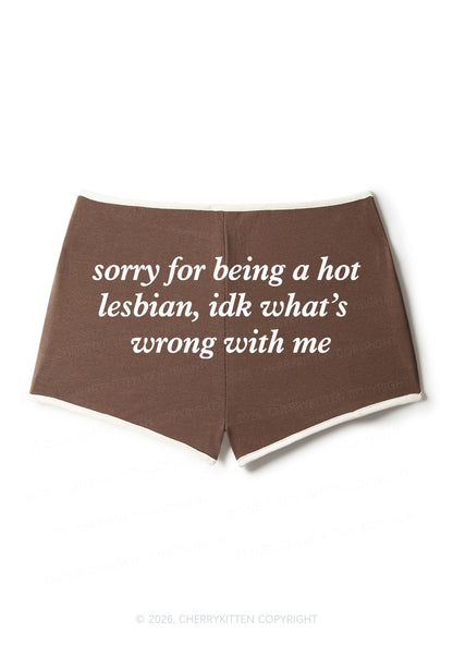 Sorry For Being Hot Lesbian Pride Y2K Booty Shorts Cherrykitten
