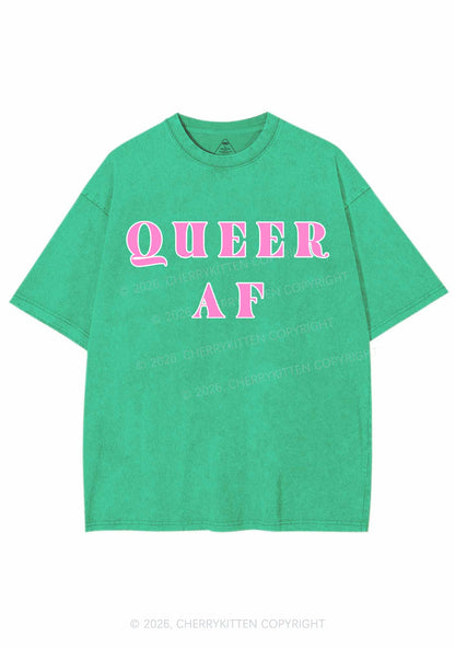 Queer AF Pride Y2K Shirts Washed Tee Cherrykitten