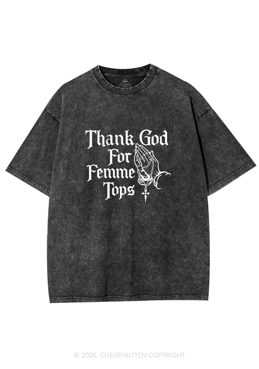 Thank God For Femme Tops Pride Y2K Shirts Washed Tee Cherrykitten