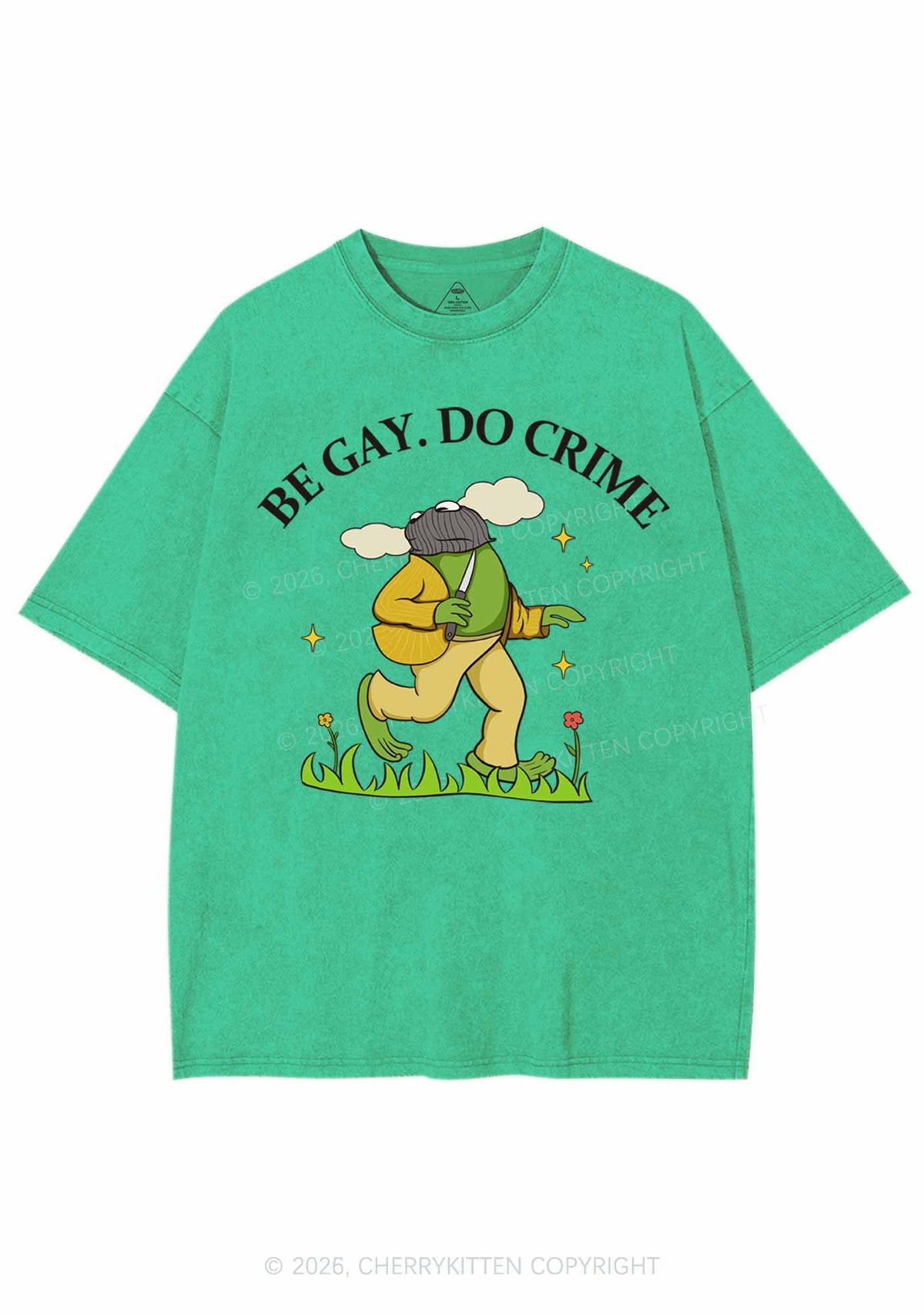 Be Gay Do Crime Frog Pride Y2K Shirts Washed Tee Cherrykitten