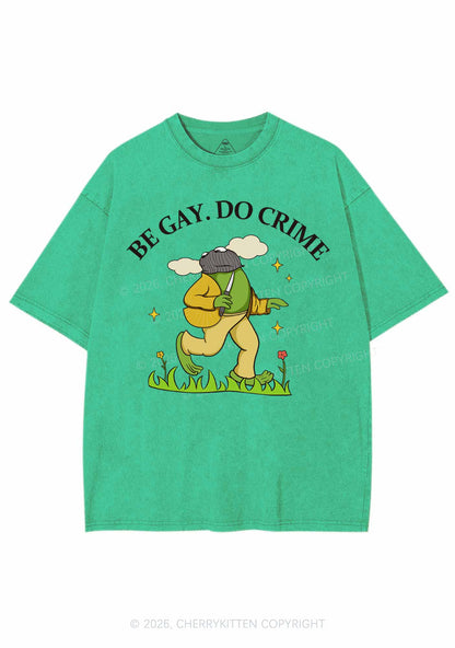 Be Gay Do Crime Frog Pride Y2K Shirts Washed Tee Cherrykitten