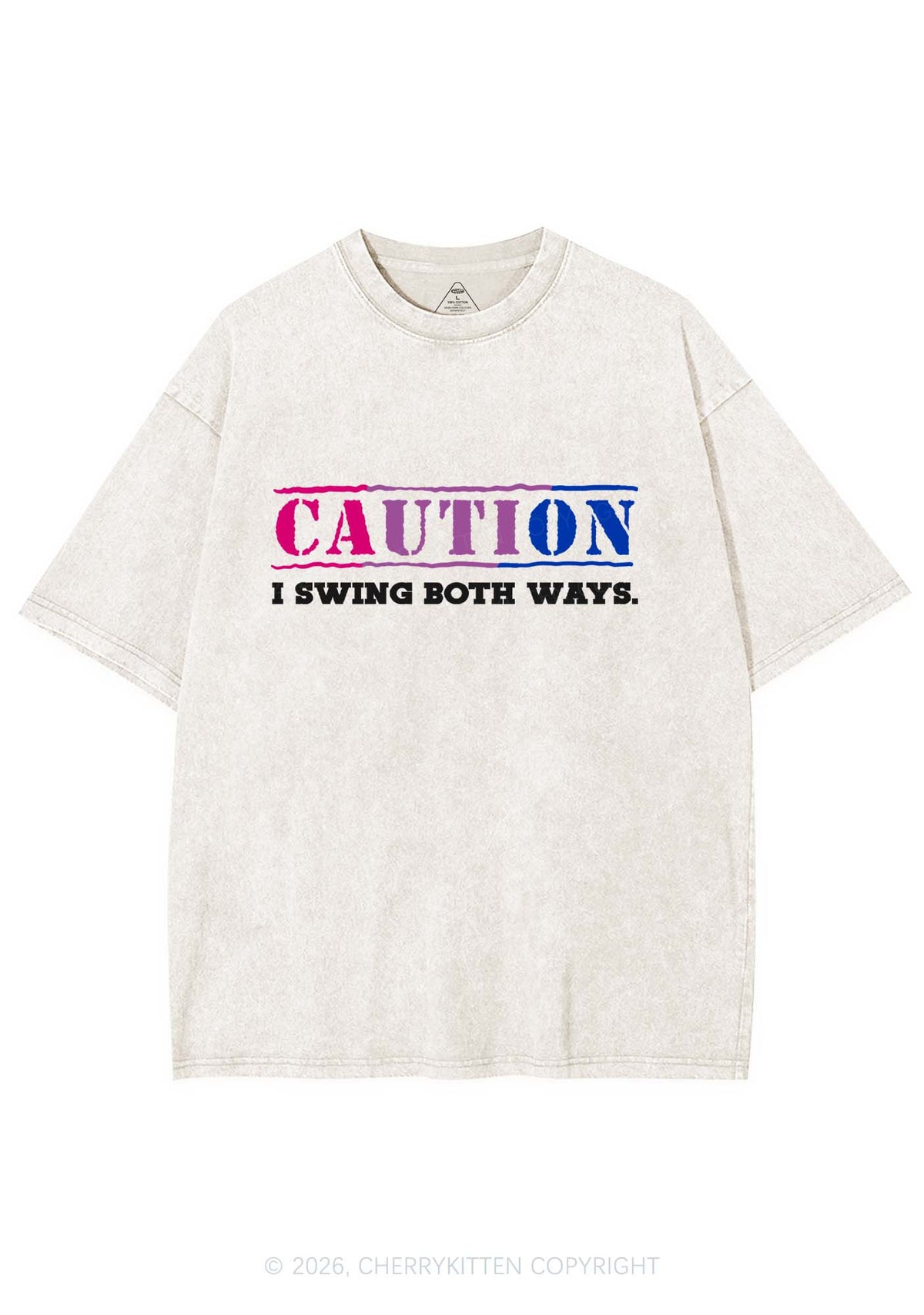 Caution I Swing Both Ways Pride Y2K Shirts Washed Tee Cherrykitten