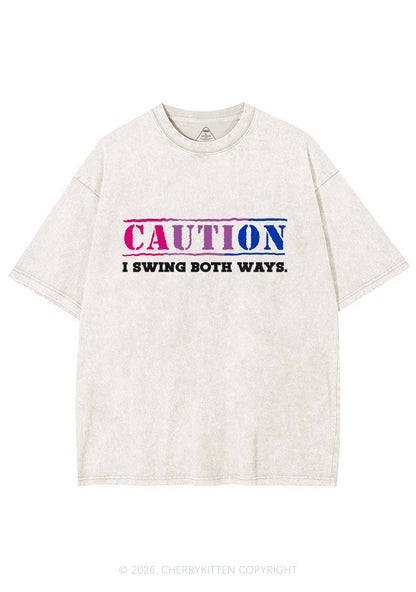 Caution I Swing Both Ways Pride Y2K Shirts Washed Tee Cherrykitten