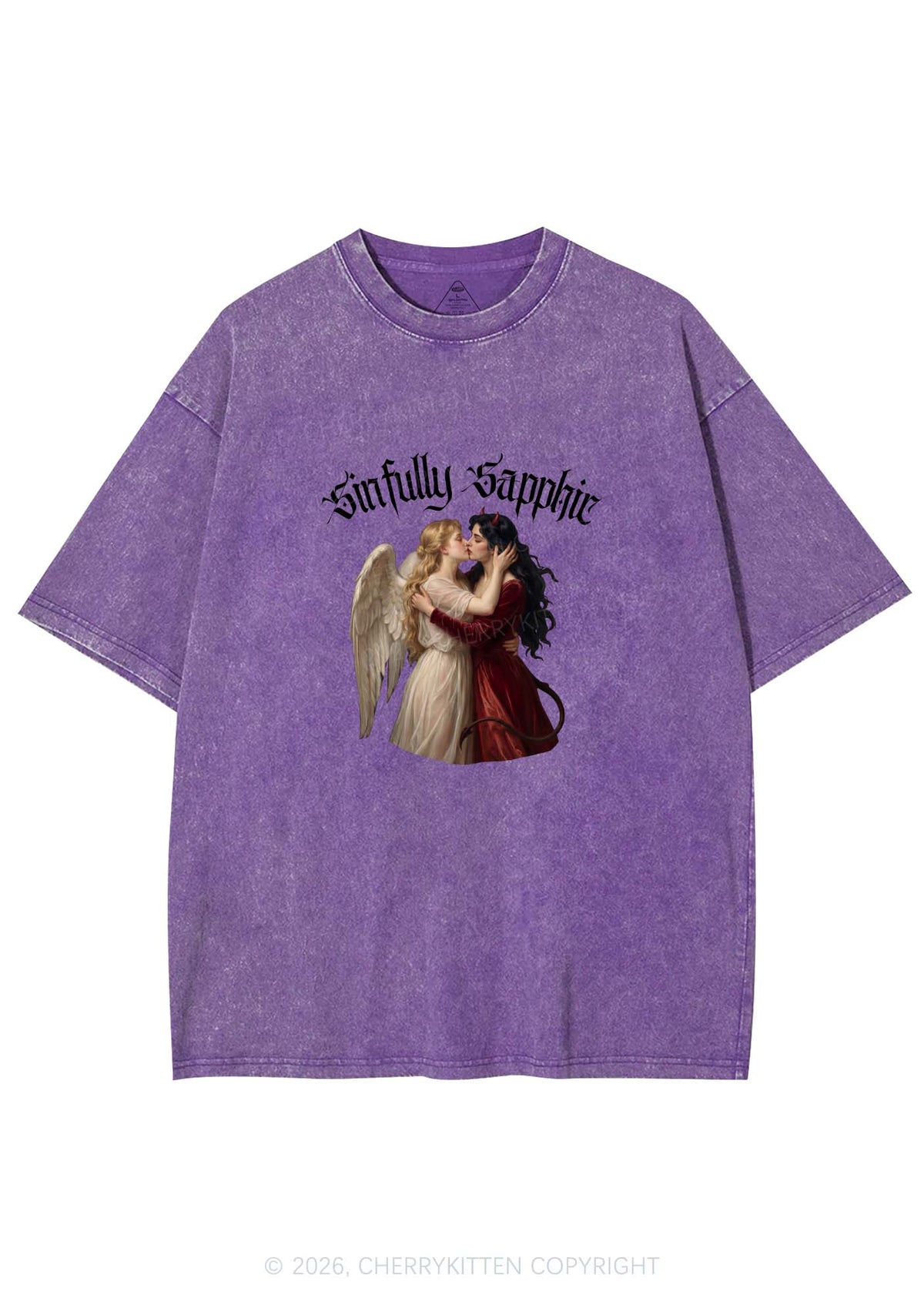 Sinfully Sapphic Pride Y2K Shirts Washed Tee Cherrykitten