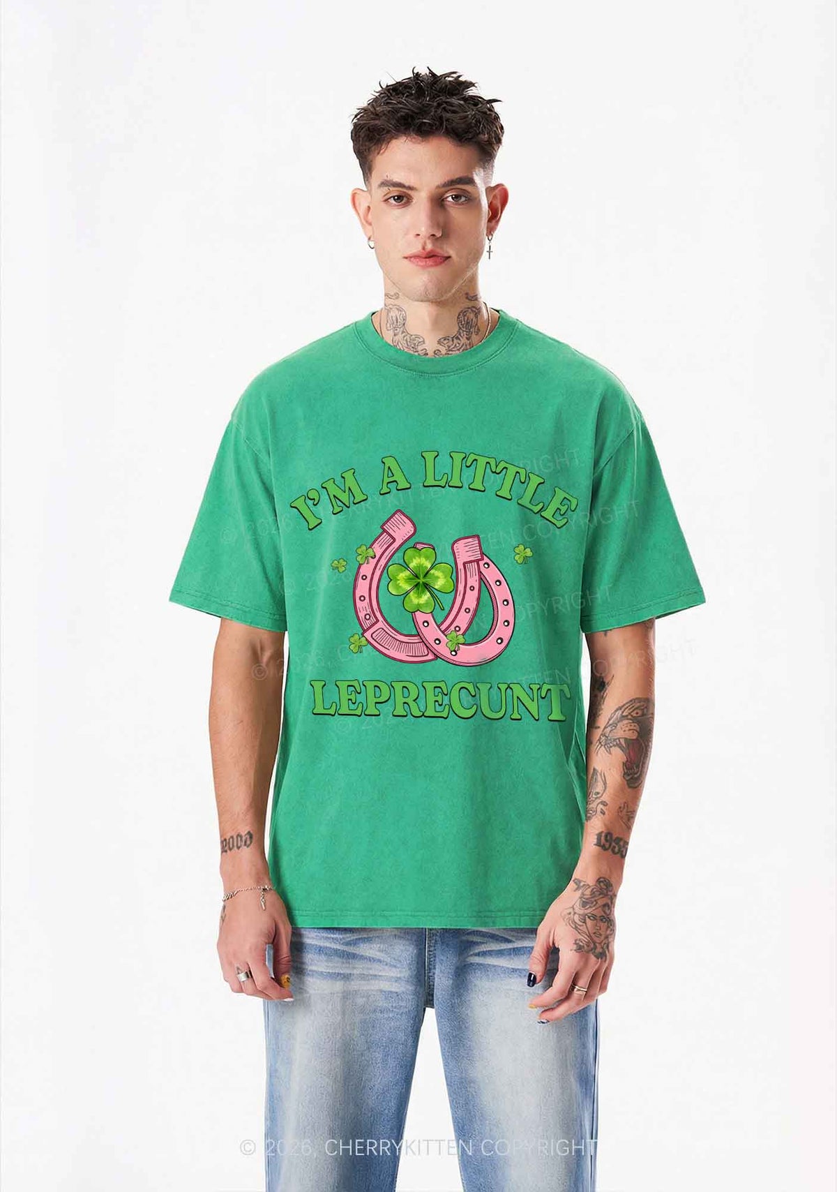 Im A Little Leprecxxt St Patricks Y2K Shirts Washed Tee Cherrykitten