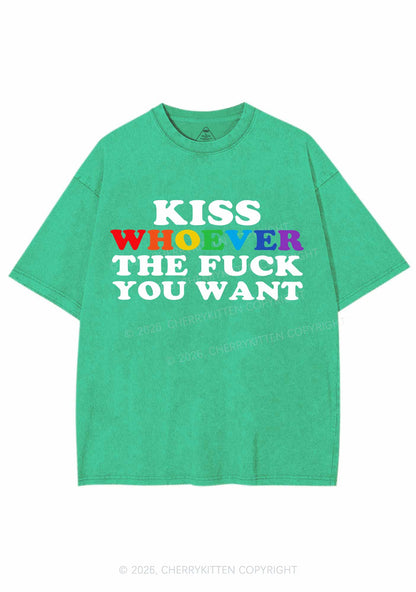 Kiss Whoever You Want Pride Y2K Shirts Washed Tee Cherrykitten