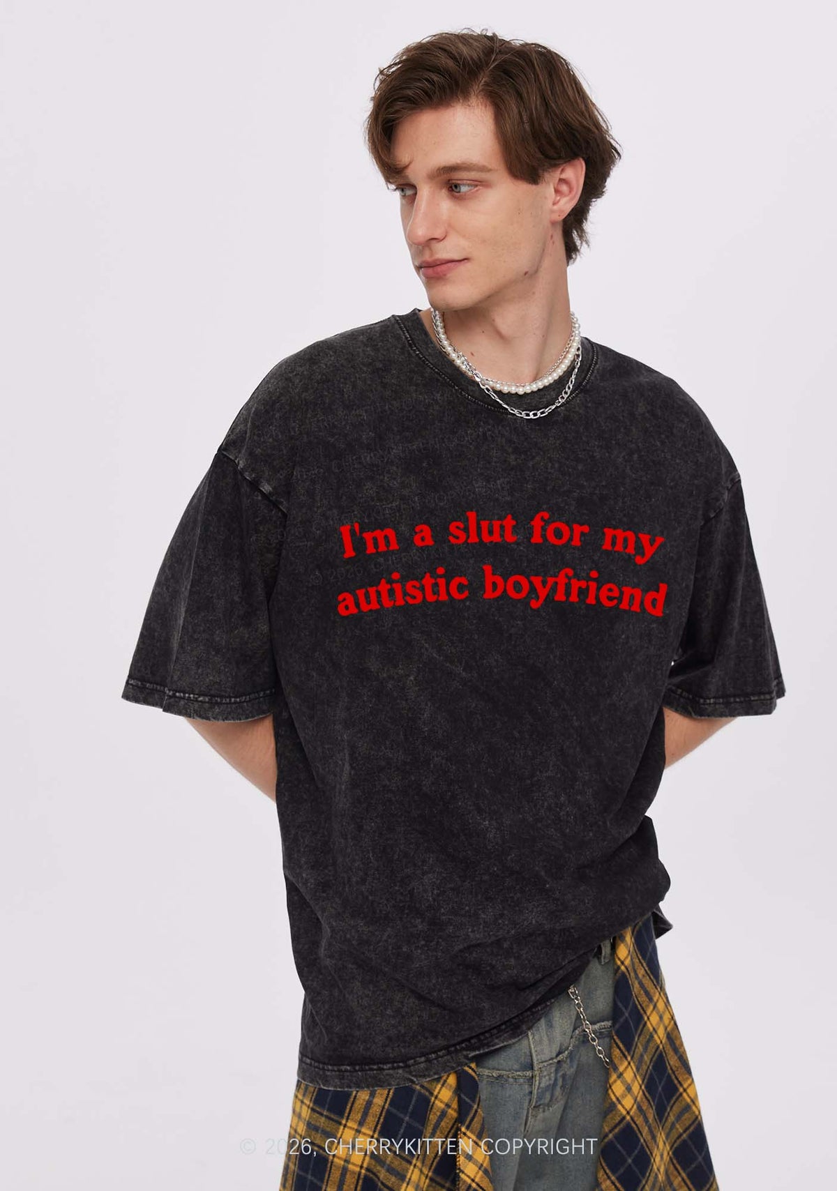 Slxt For My Autistic BF Y2K Shirts Washed Tee Cherrykitten