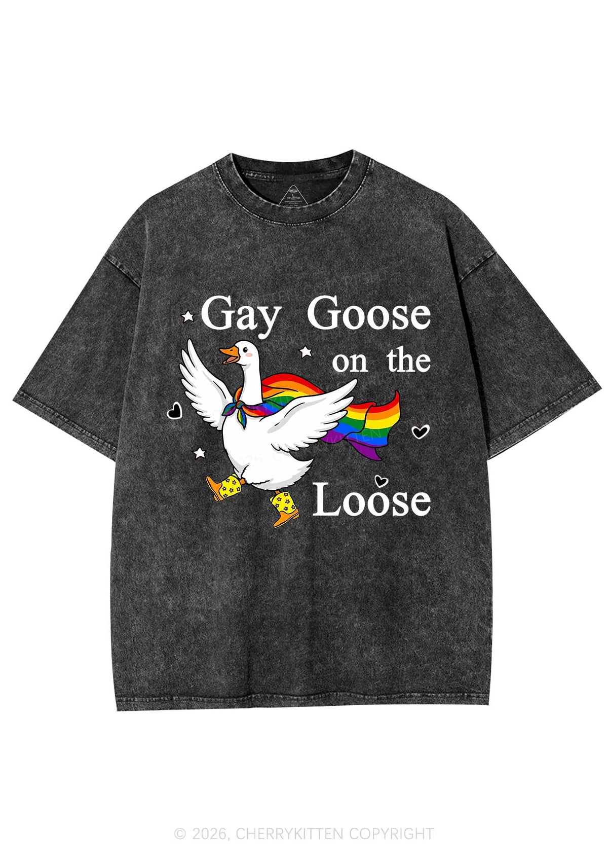 Gay Goose On The Loose Pride Y2K Shirts Washed Tee Cherrykitten