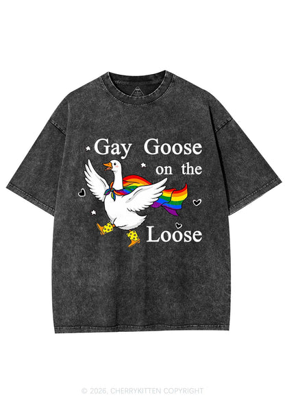 Gay Goose On The Loose Pride Y2K Shirts Washed Tee Cherrykitten