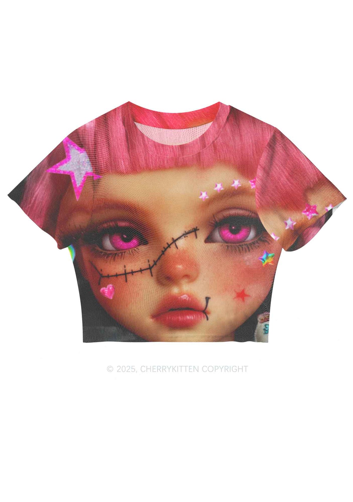 Pink Doll Y2K Mesh Crop Top Cherrykitten