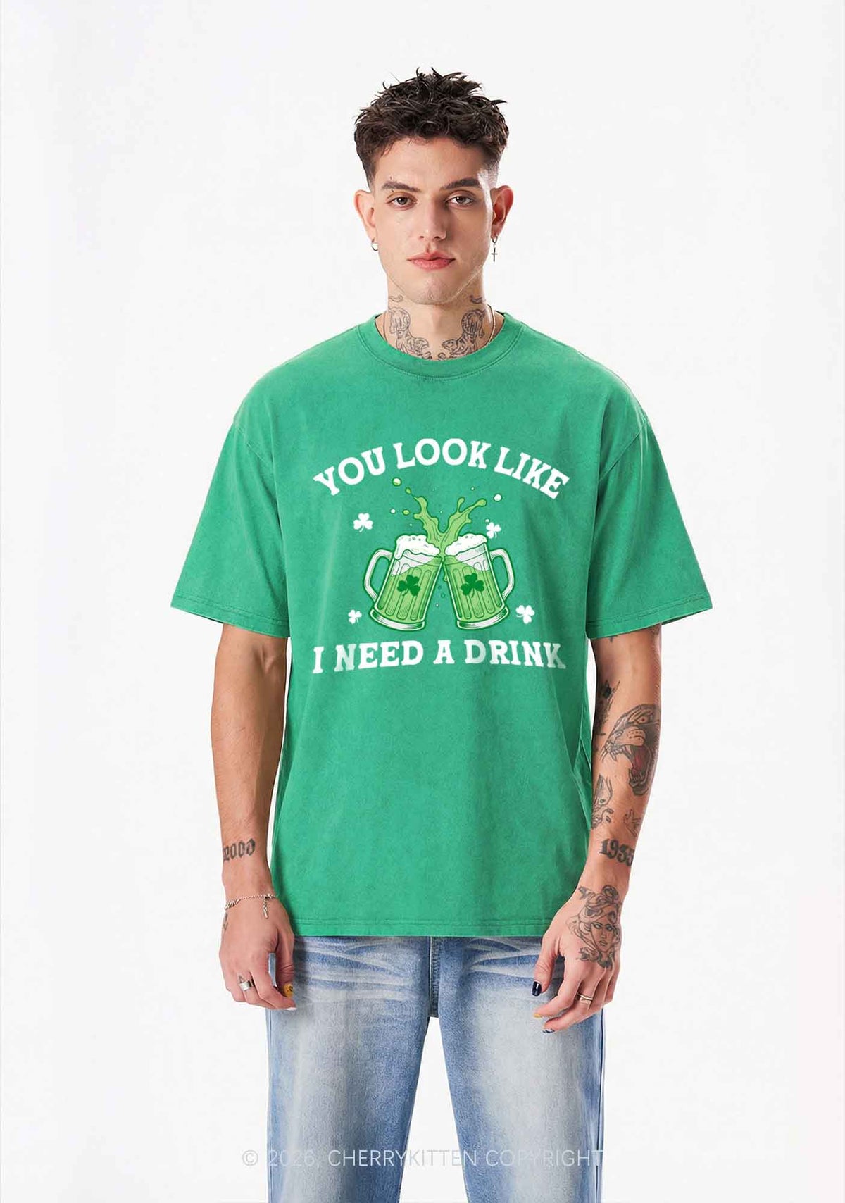 I Need A Drink St Patricks Y2K Shirts Washed Tee Cherrykitten