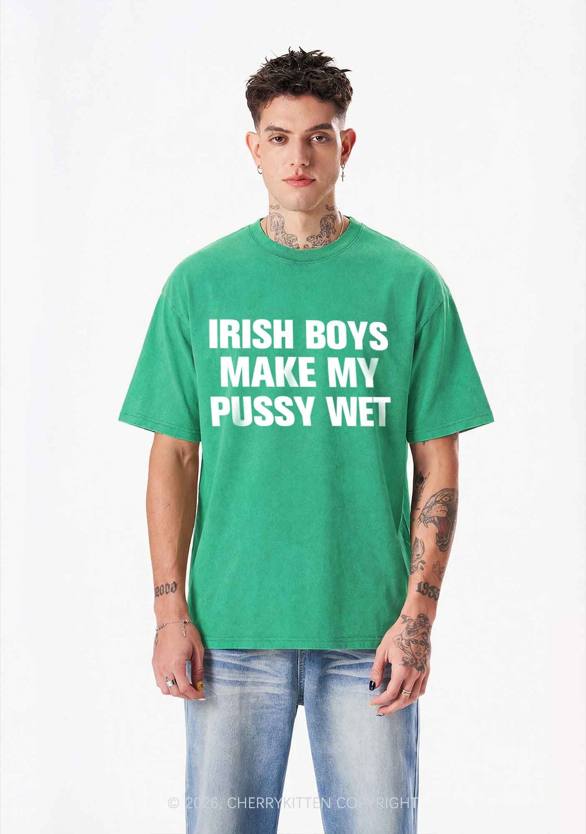 Irish Boys Make My Puxxy Wet St Patricks Y2K Shirts Washed Tee Cherrykitten