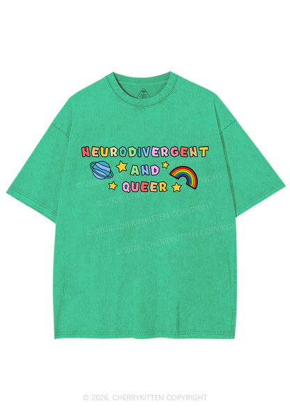 Neurodivergent And Queer Y2K Shirts Washed Tee Cherrykitten
