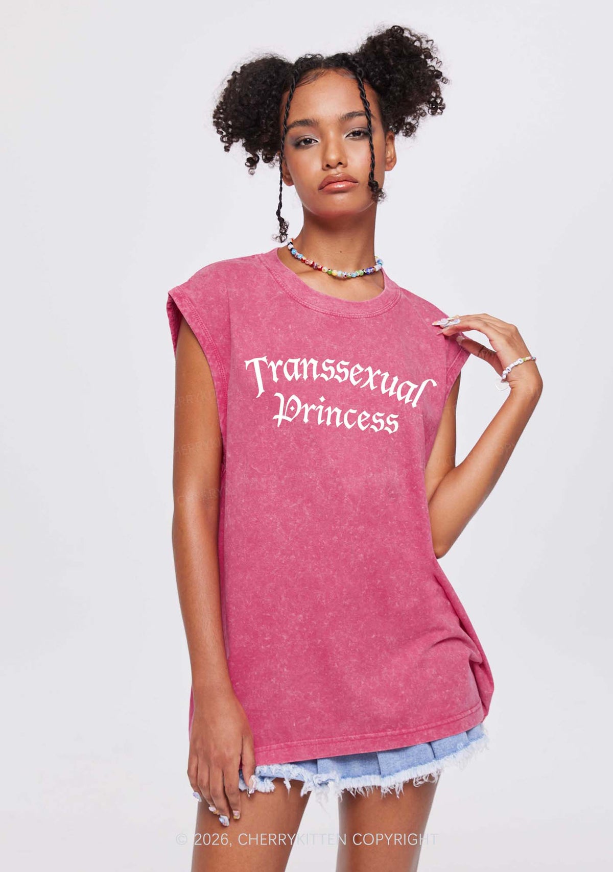 Transsexual Princess Pride Y2K Washed Muscle Tank Cherrykitten