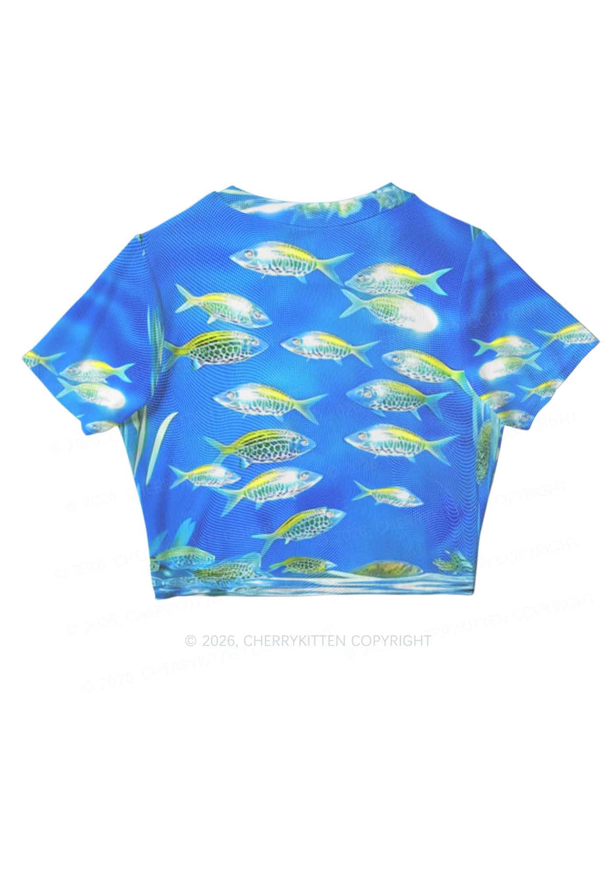 Undersea Fish Y2K Mesh Crop Top Cherrykitten