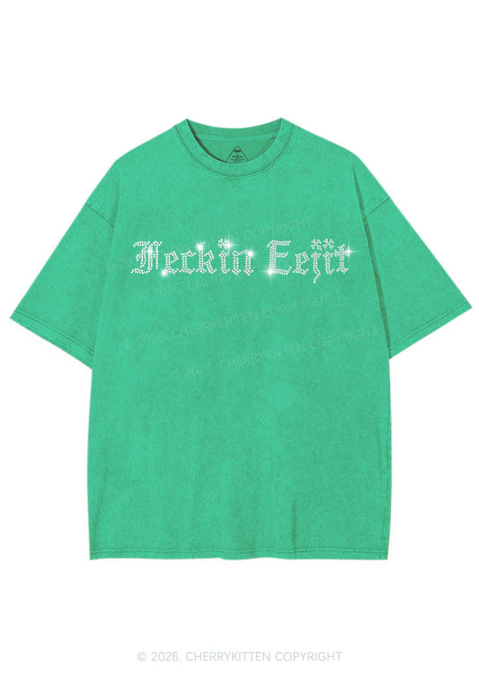 Rhinestone Feckin Eejit St Patricks Y2K Shirts Washed Tee Cherrykitten