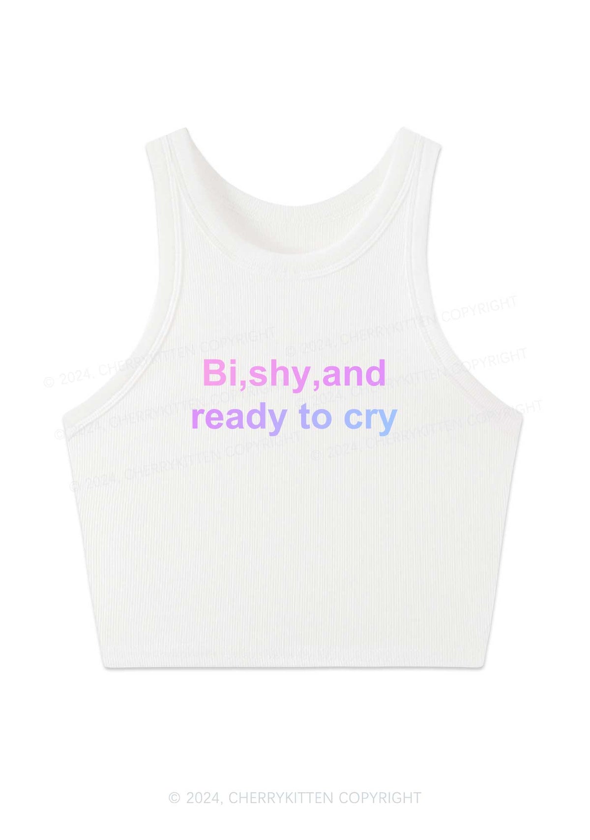 Bi Shy And Ready To Cry Y2K Crop Tank Top Cherrykitten