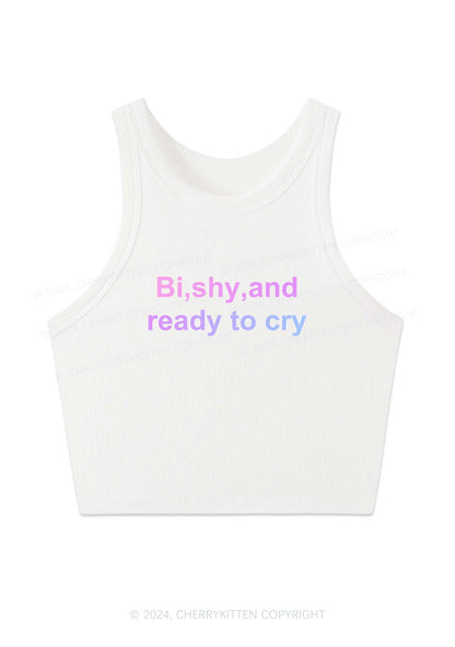 Bi Shy And Ready To Cry Y2K Crop Tank Top Cherrykitten