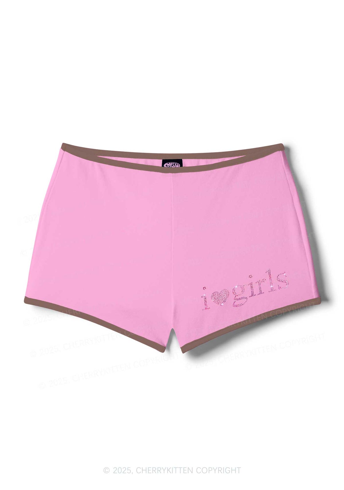 Rhinestone Pink I Love Girls Y2K Booty Shorts Cherrykitten