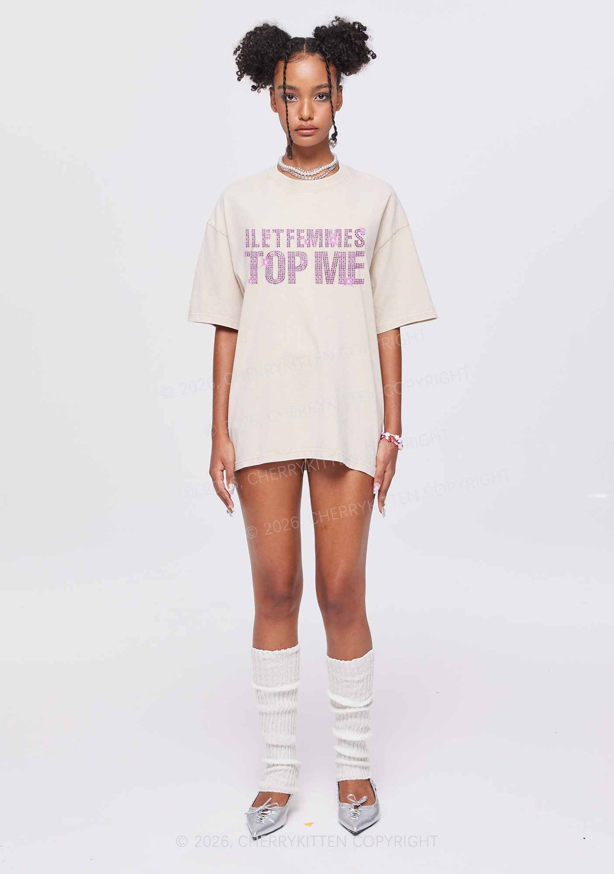Rhinestone I Let Femmes Top Me Pride Y2K Shirts Washed Tee Cherrykitten