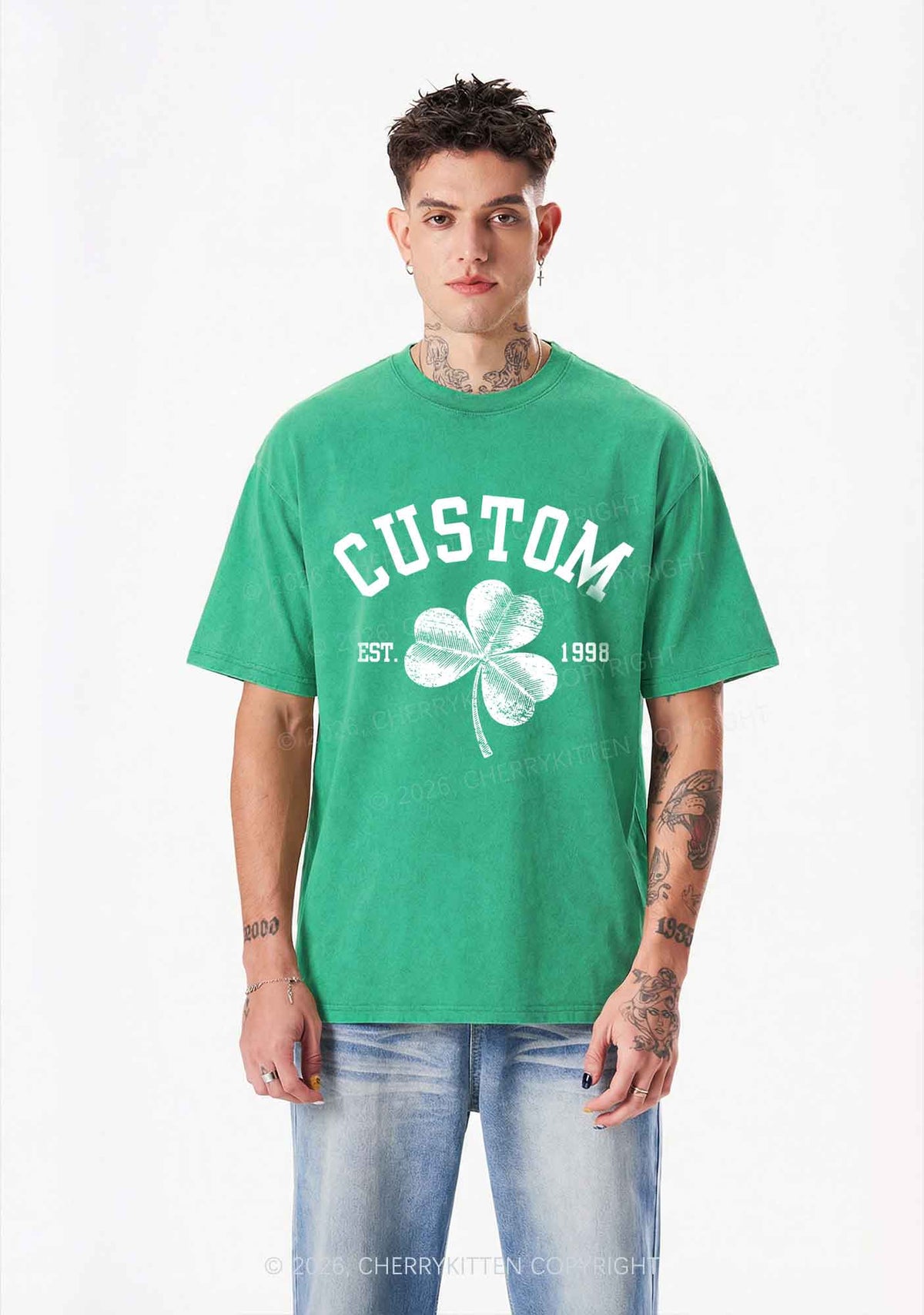 Custom Text Shamrock St Patricks Y2K Shirts Washed Tee Cherrykitten